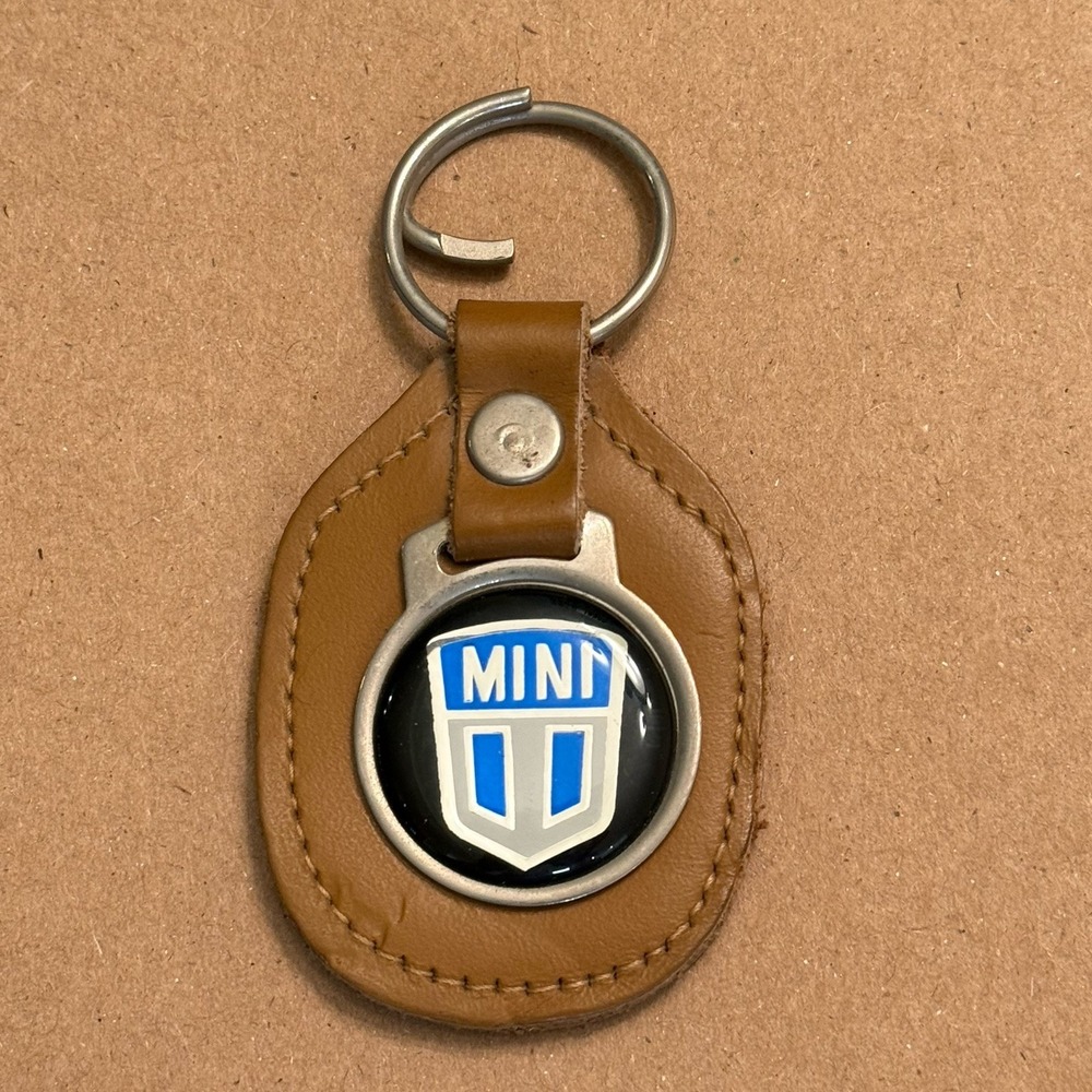 Mini Cooper Brown Tan Leather Keychain Car Automobile England British